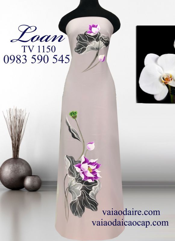 Vải áo dài vẽ hoa Sen