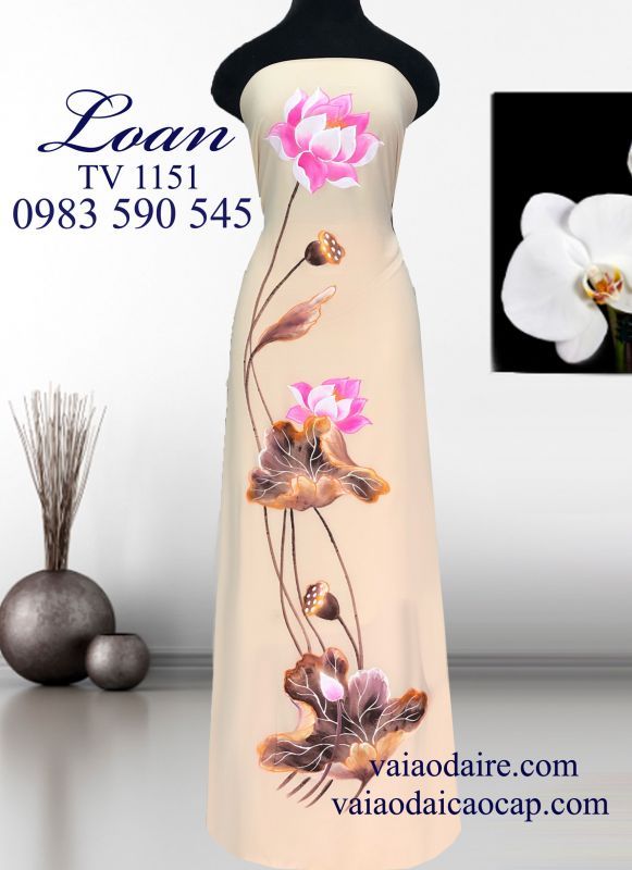Vải áo dài vẽ hoa Sen