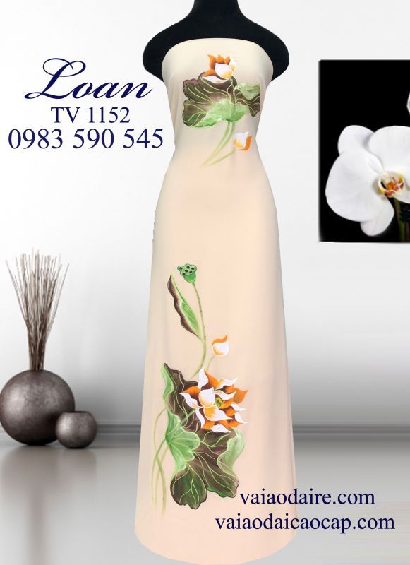 Vải áo dài vẽ hoa Sen
