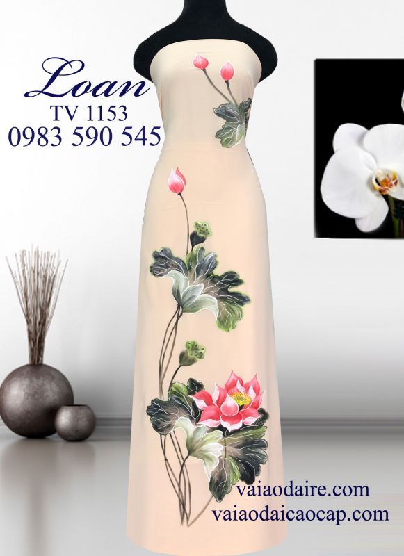 Vải áo dài vẽ hoa Sen