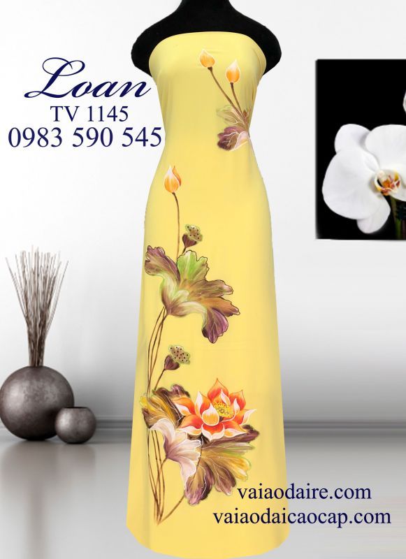 Vải áo dài vẽ hoa Sen