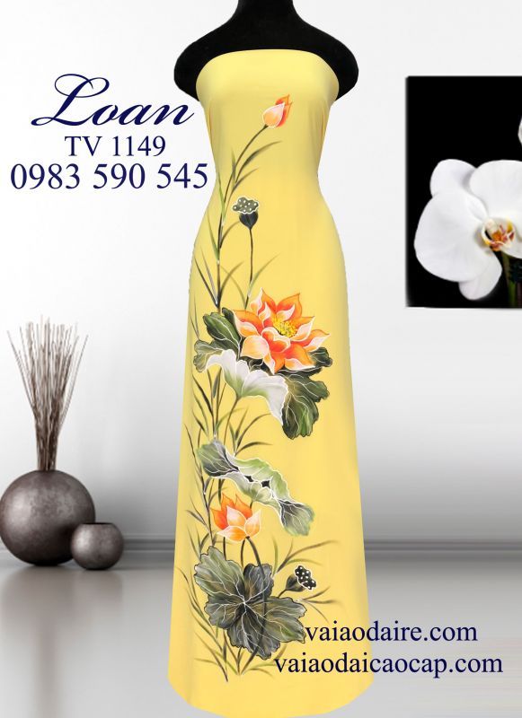 Vải áo dài vẽ hoa Sen