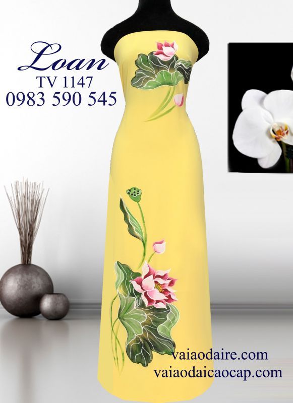 Vải áo dài vẽ hoa Sen