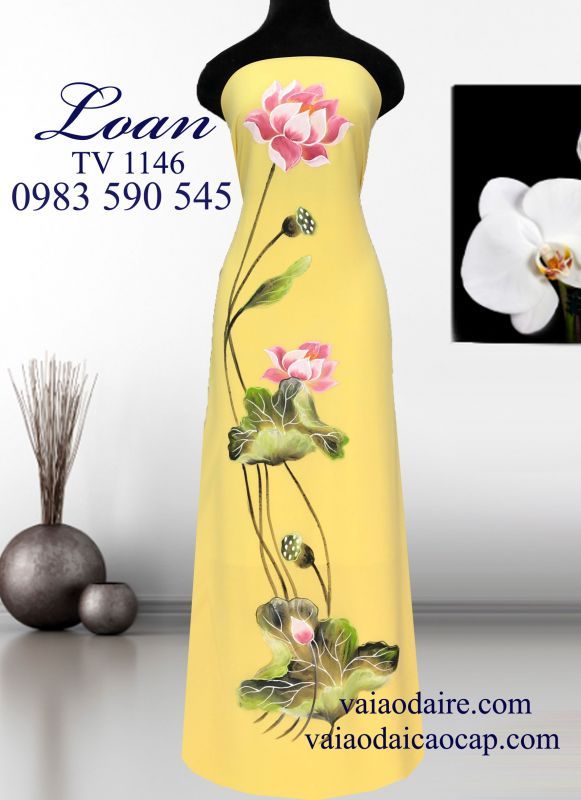 Vải áo dài vẽ hoa Sen