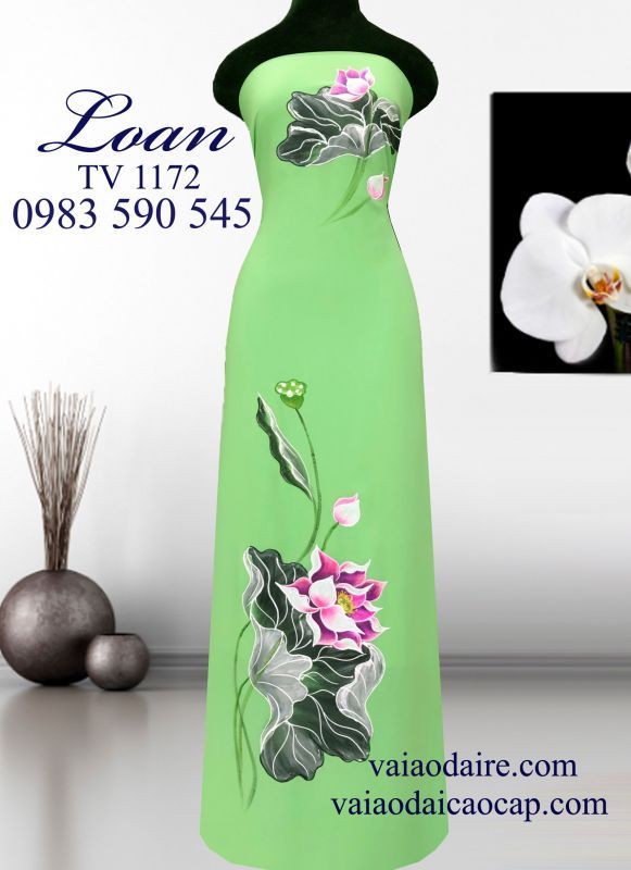 Vải áo dài vẽ hoa Sen