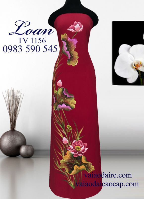Vải áo dài vẽ hoa Sen