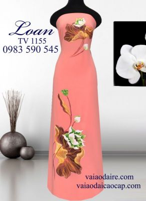 Vải áo dài vẽ hoa Sen-V3D 5567