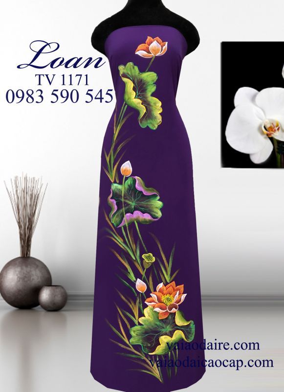 Vải áo dài vẽ hoa Sen