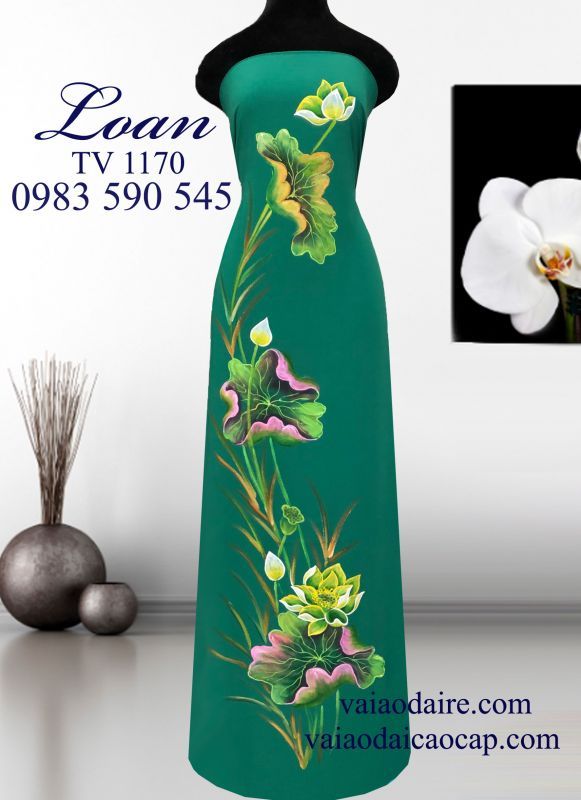 Vải áo dài vẽ hoa Sen