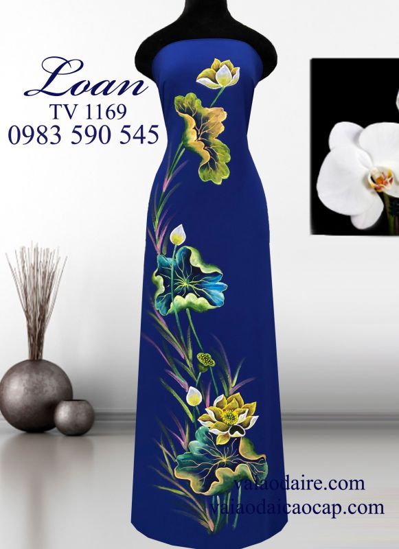 Vải áo dài vẽ hoa Sen