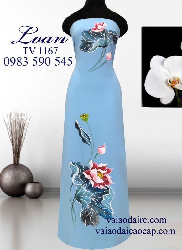 Vải áo dài vẽ hoa Sen