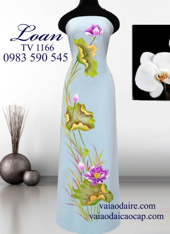 Vải áo dài vẽ hoa Sen