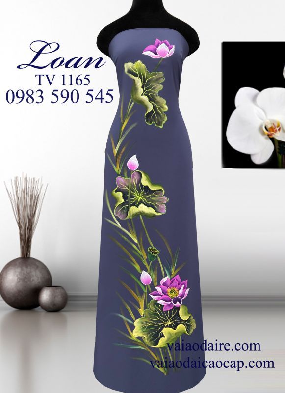 Vải áo dài vẽ hoa Sen