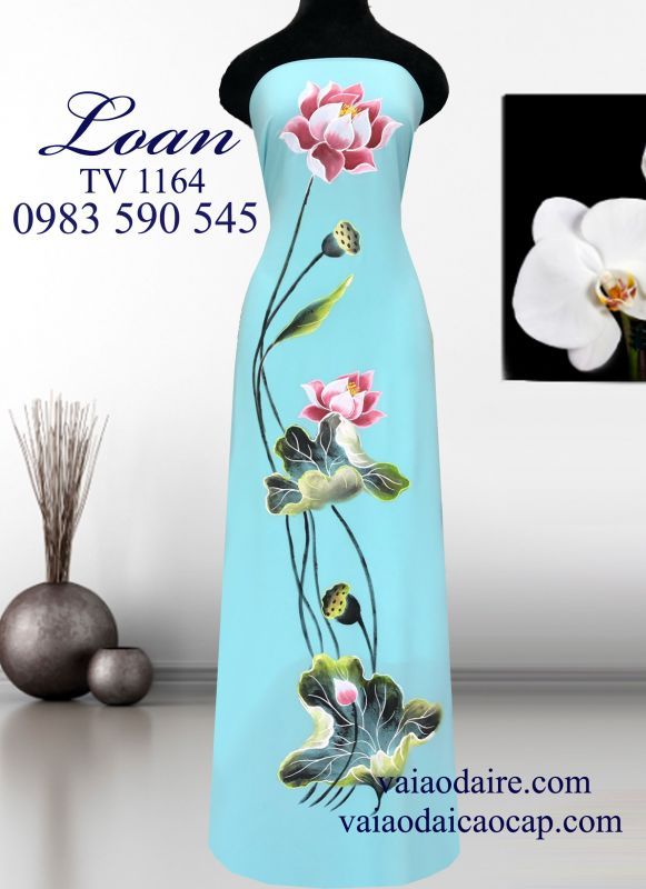 Vải áo dài vẽ hoa Sen