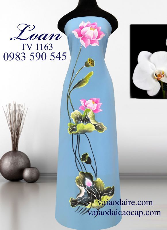 Vải áo dài vẽ hoa Sen