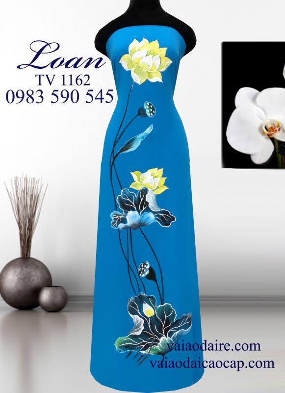 Vải áo dài vẽ hoa Sen