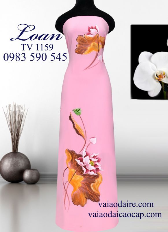Vải áo dài vẽ hoa Sen