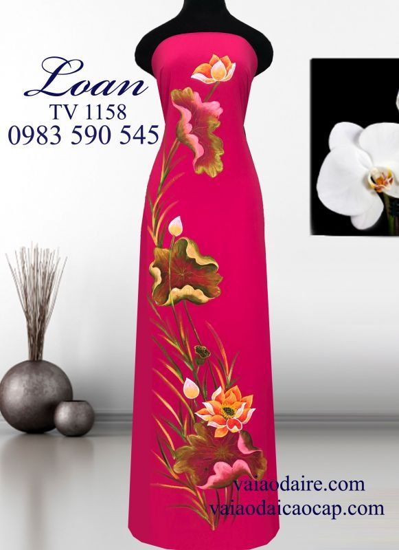 Vải áo dài vẽ hoa Sen