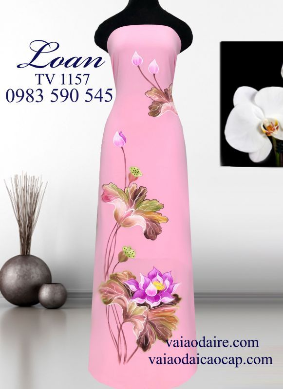 Vải áo dài vẽ hoa Sen