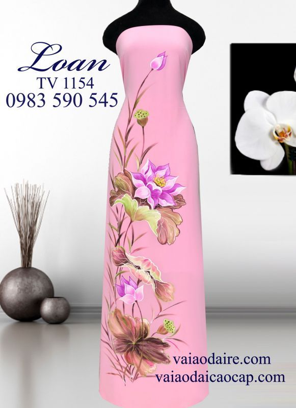 Vải áo dài vẽ hoa Sen