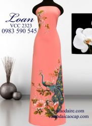 Vải áo dài vẽ chim Công