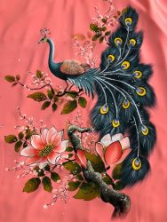 Vải áo dài vẽ chim Công
