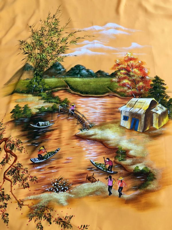 Vải áo dài vẽ phong cảnh