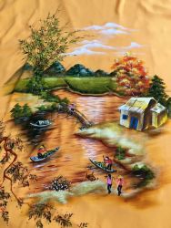 Vải áo dài vẽ phong cảnh