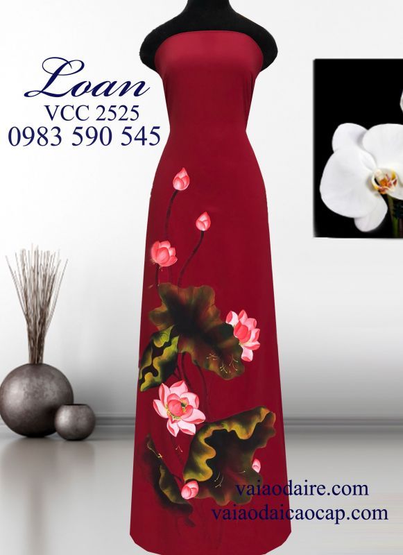 Vải áo dài vẽ hoa Sen