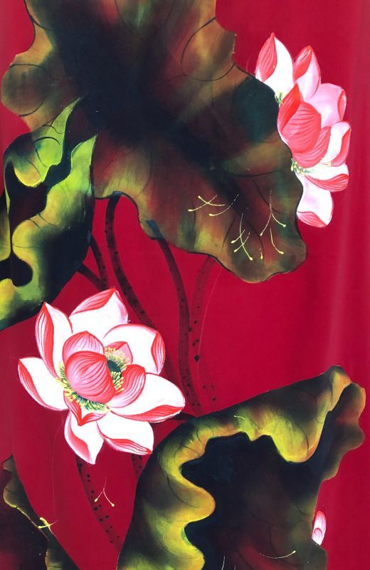 Vải áo dài vẽ hoa Sen