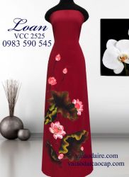 Vải áo dài vẽ hoa Sen