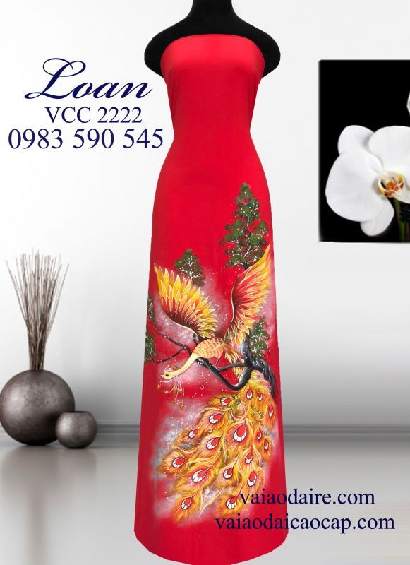 Vải áo dài vẽ Phượng Hoàng