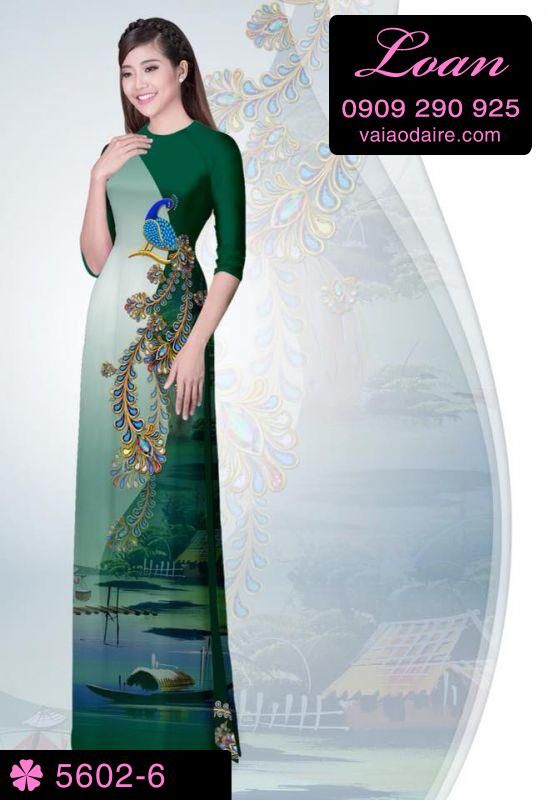 Vải áo dài in chim Công