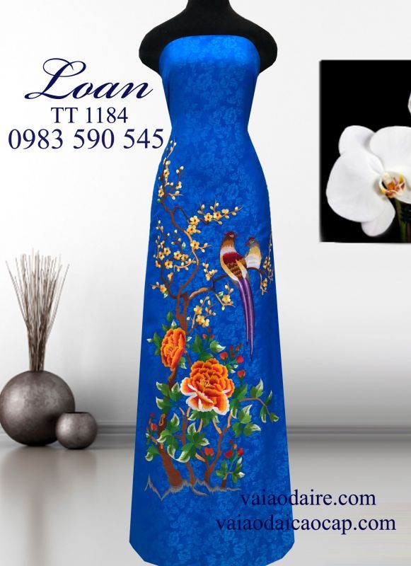 Vải áo dài tơ tằm thêu hoa