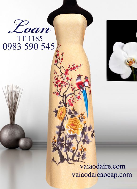 Vải áo dài tơ tằm thêu hoa