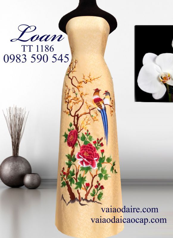 Vải áo dài tơ tằm thêu hoa