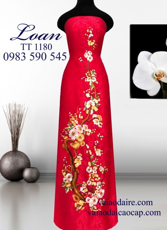 Vải áo dài tơ tằm thêu hoa