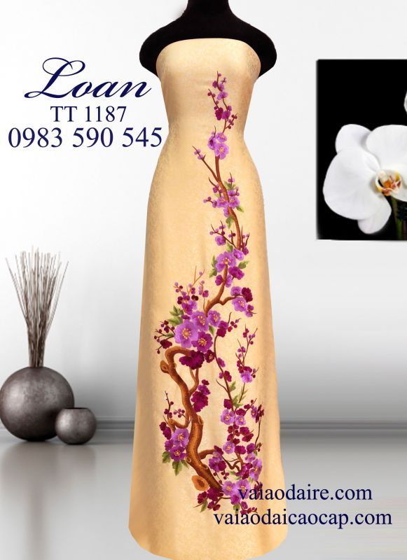 Vải áo dài tơ tằm thêu hoa