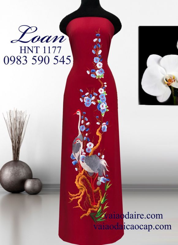 Vải áo dài Thái Tuấn thêu hạc