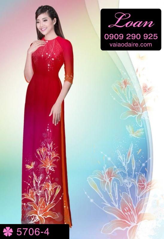 Vải áo dài hoa 3D