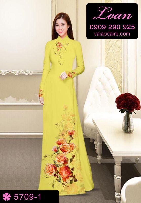 Vải áo dài hoa Hồng Vải áo dài hoa Hồng