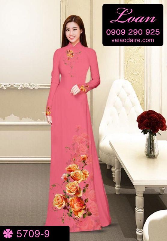 Vải áo dài hoa Hồng Vải áo dài hoa Hồng