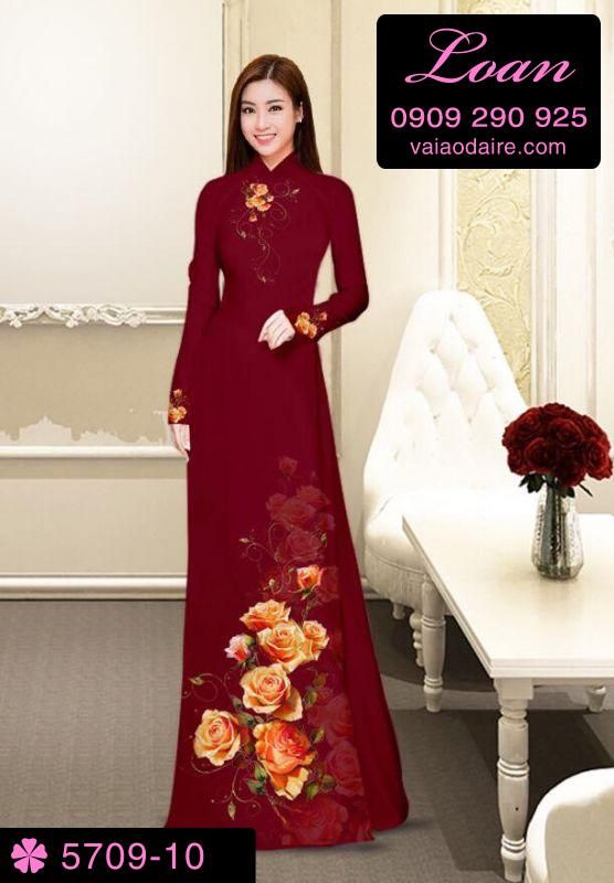 Vải áo dài hoa Hồng Vải áo dài hoa Hồng