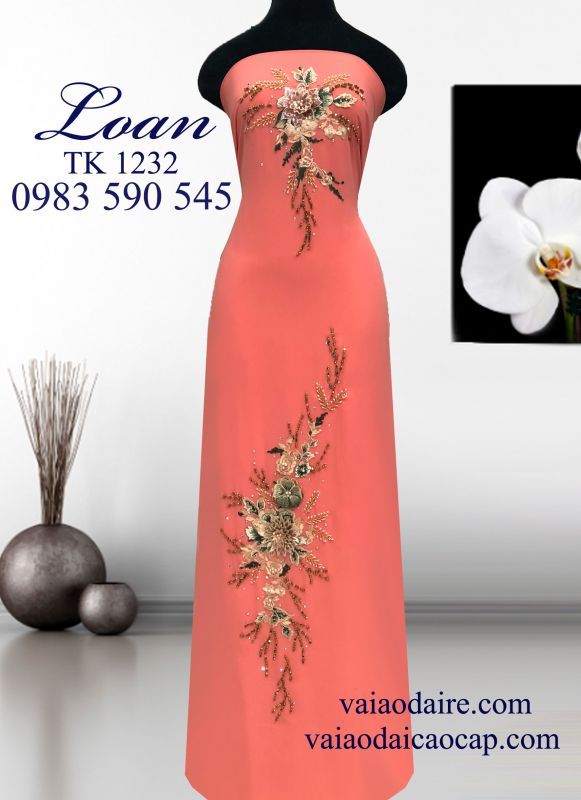 Vải áo dài kết hoa nổi 3d