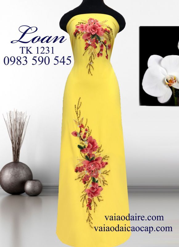 Vải áo dài kết hoa nổi 3d
