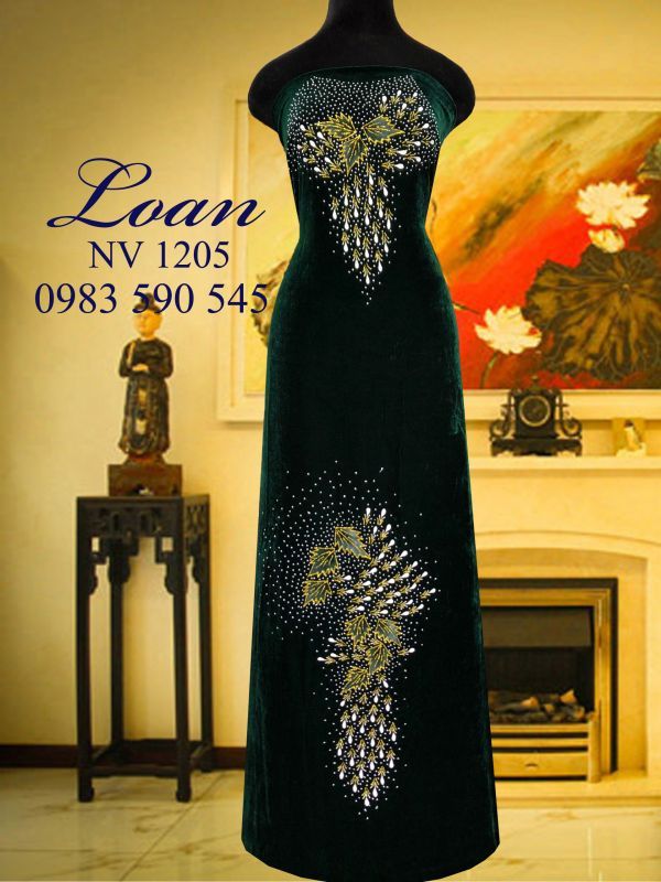 Vải áo dài Nhung vẽ kim tuyến