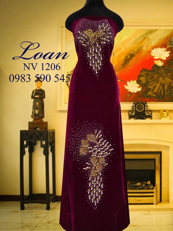 Vải áo dài Nhung vẽ kim tuyến