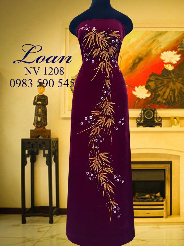 Vải áo dài Nhung vẽ kim tuyến