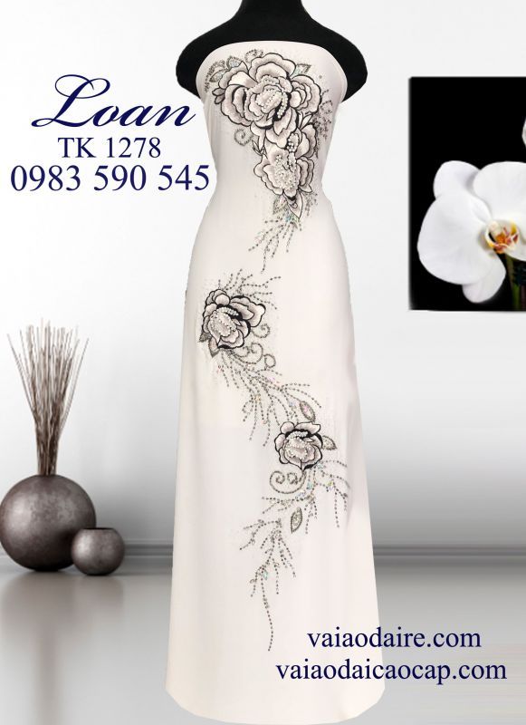 Vải áo dài kết hoa Hồng