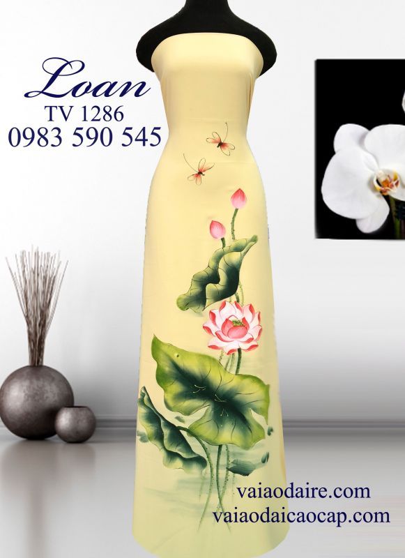 Vải áo dài vẽ Sen cao cấp